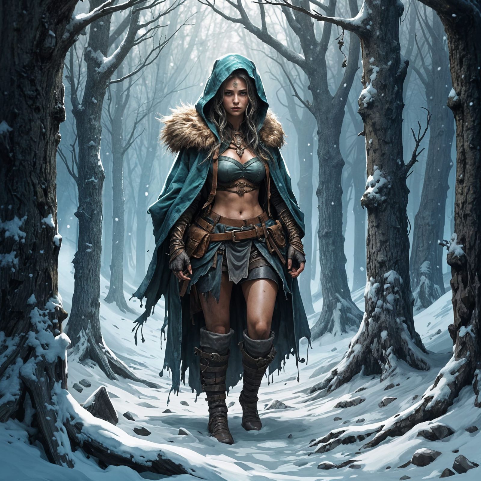 Dark Fantasy Tracker in Icy Forest
