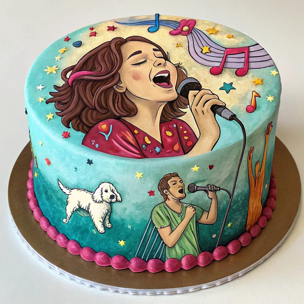 Celebratory Folk-Art Birthday Scene Unfolds on a Vibrant 6-I...