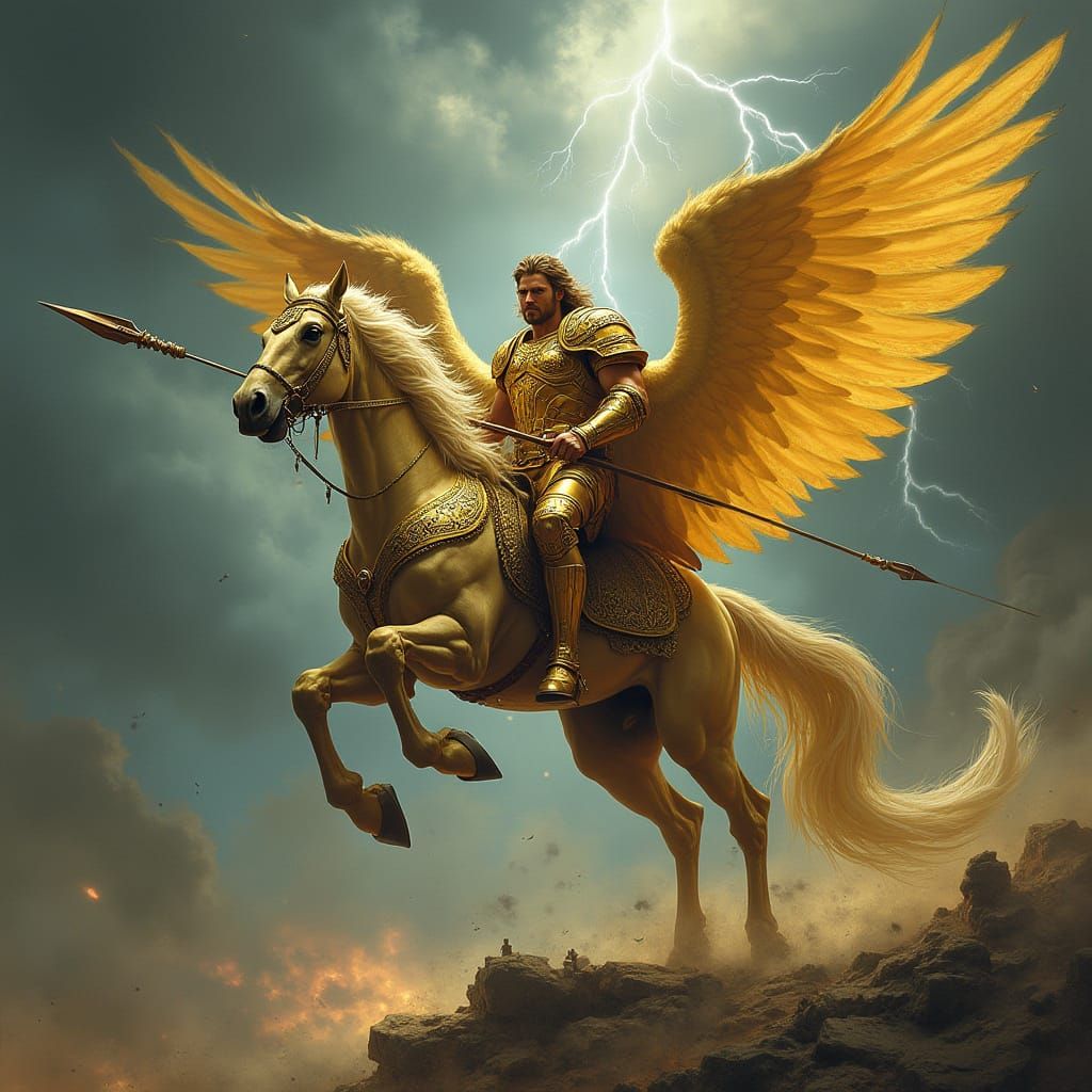 Winged Valkyrie Rides Storm, Dark Fantasy Art Nouveau