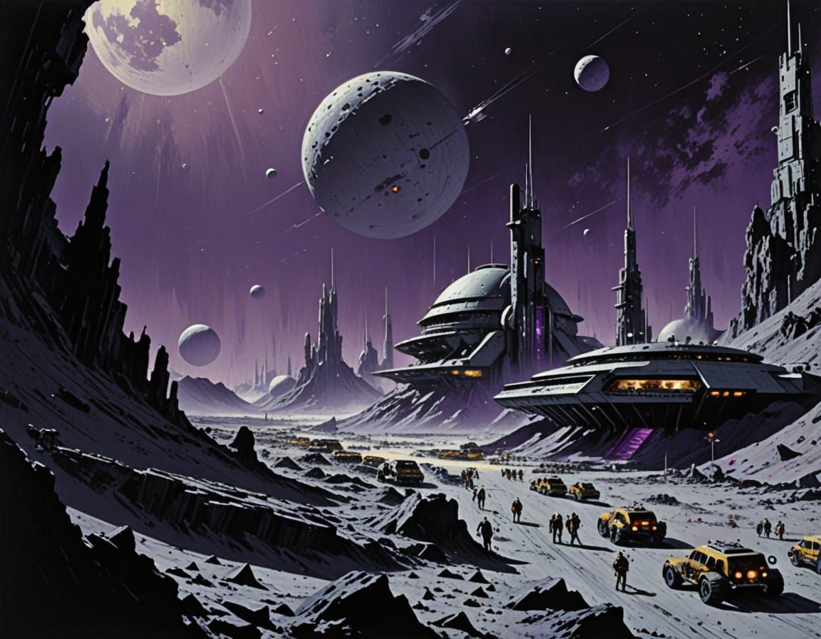 Retro Sci-Fi Moon Colony in Pulp Art Style