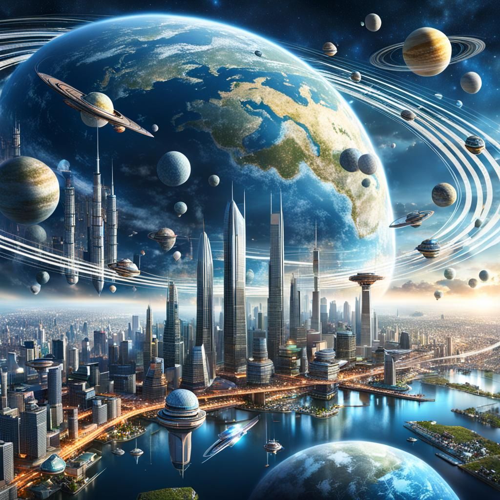 Futuristic Orbital Cityscape in a Sci-Fi Style