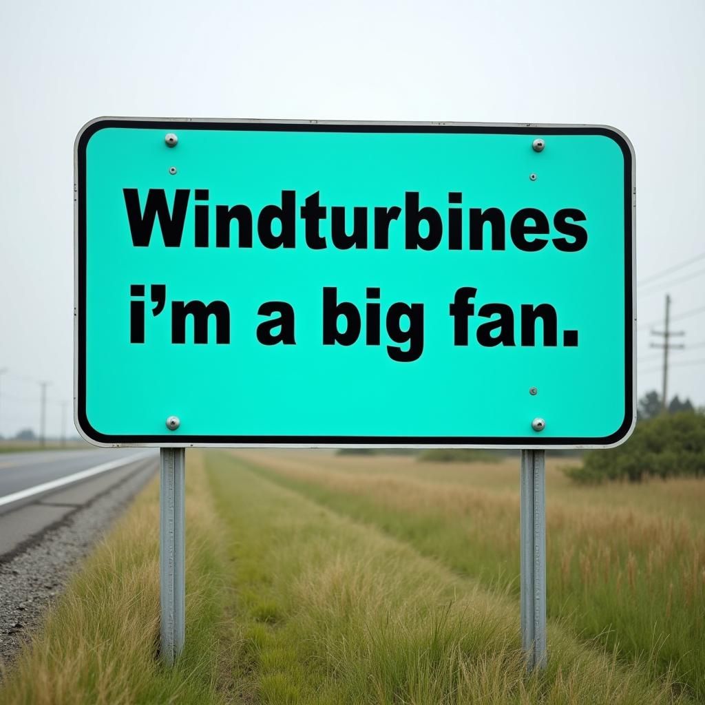 Humorous Road Sign: Wind Turbines Pun