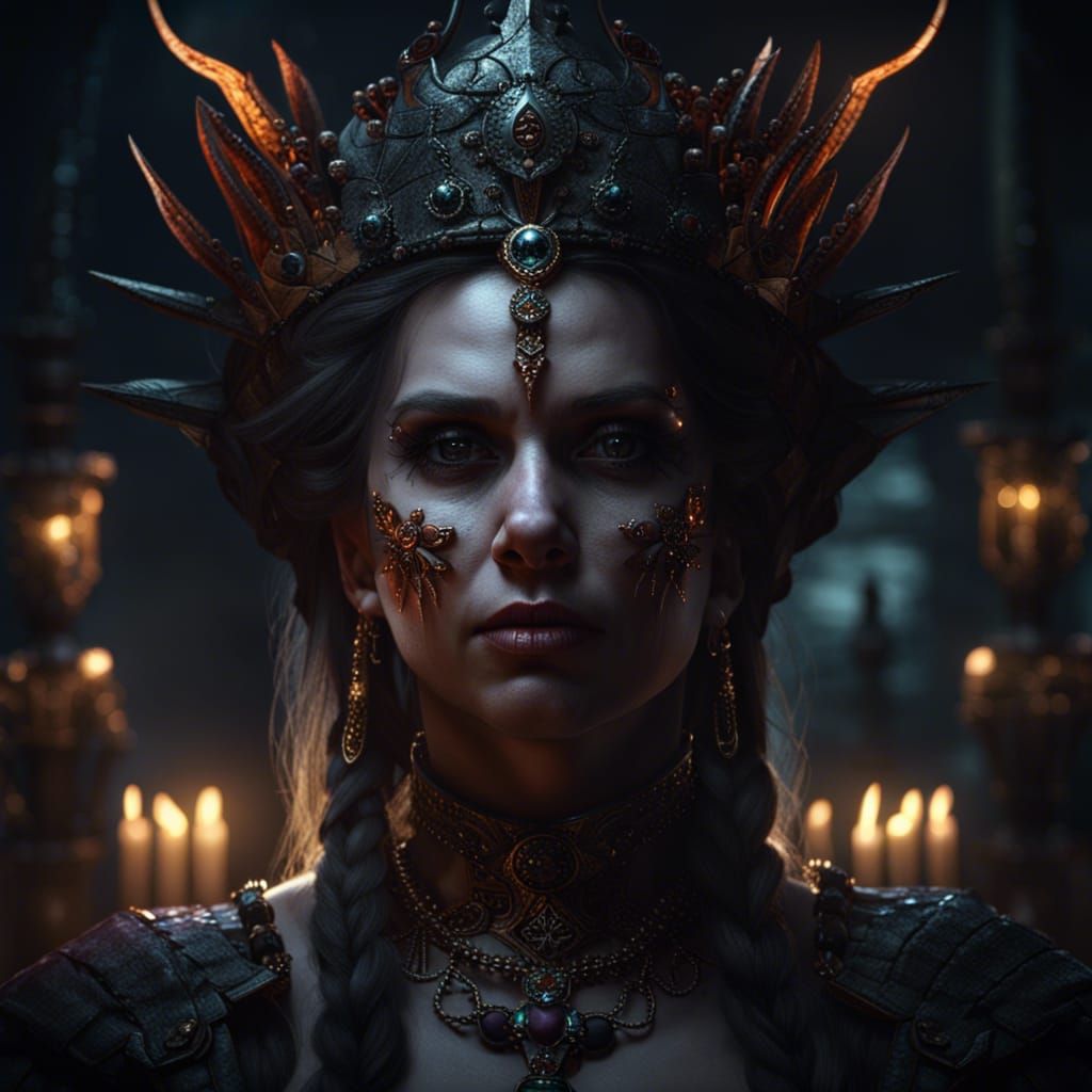 Finnish Underworld Queen Portrait in Dark Fantasy Style