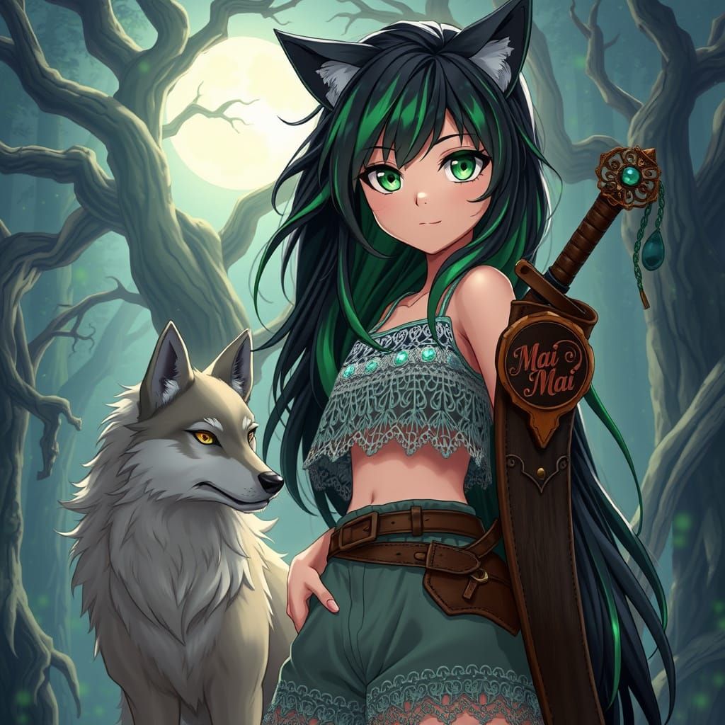 Wolf Girl Goddess in Mystical Forest