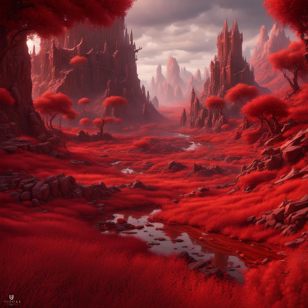 Detailed Red Landscape Matte Painting