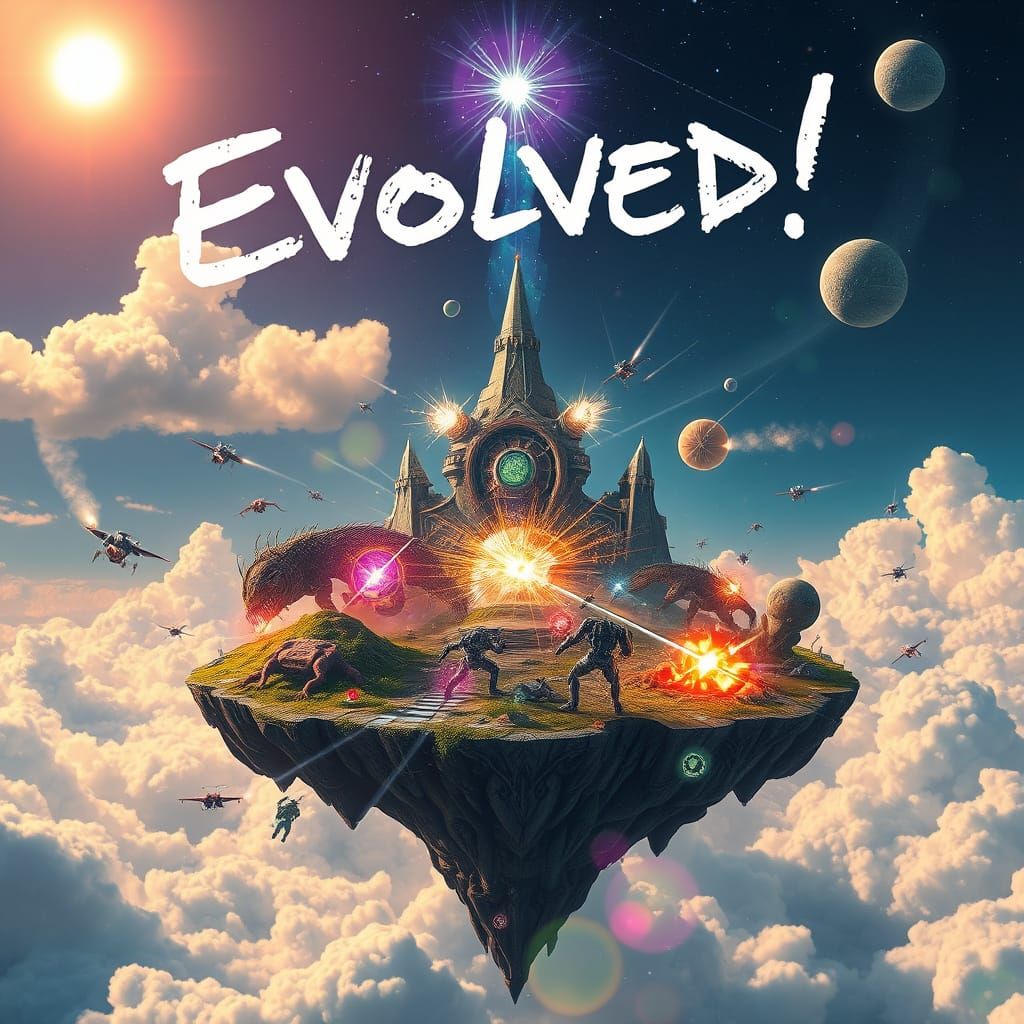 Chaotic Battle on Floating Island in Psychedelic Style