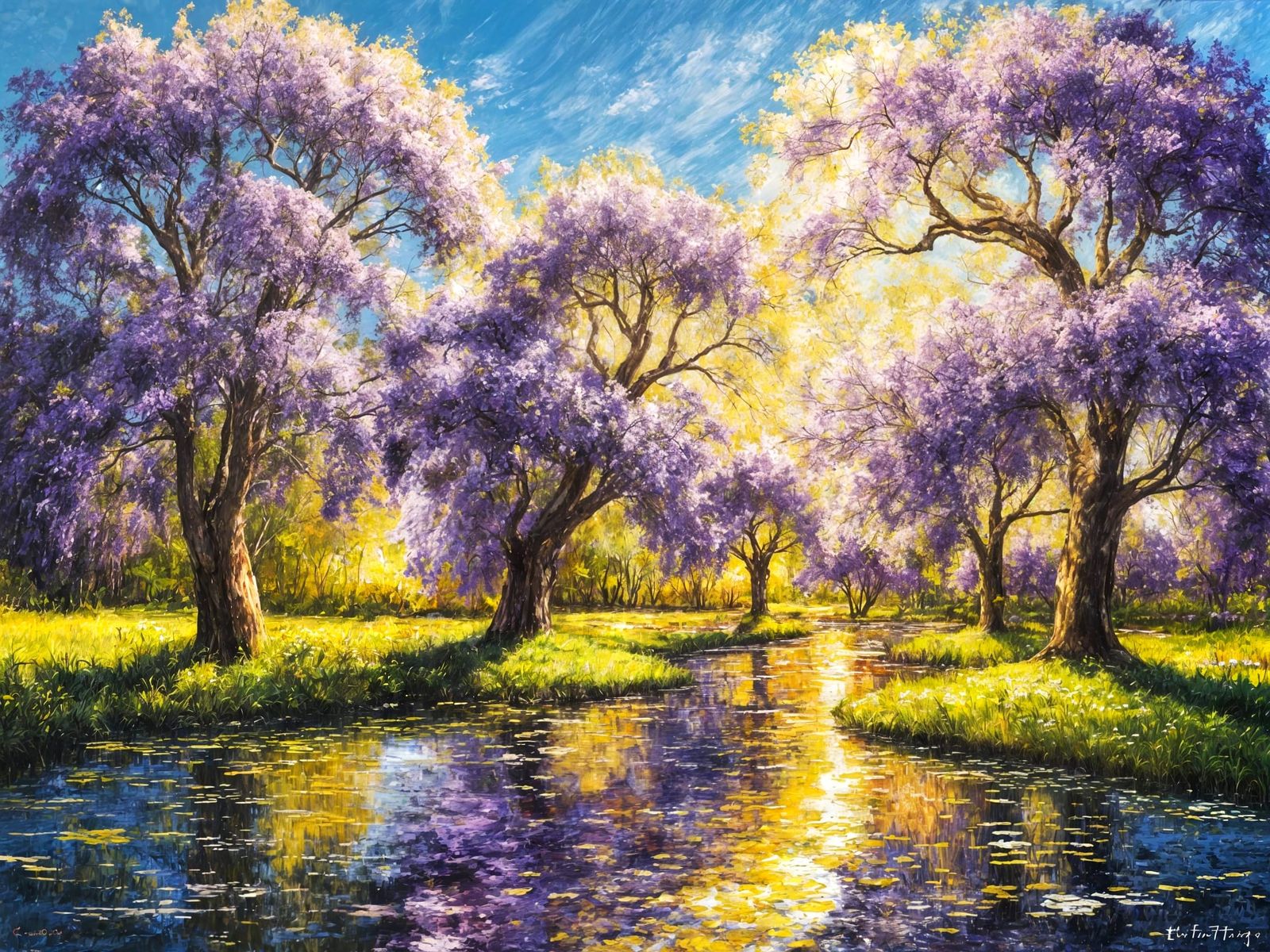Lilac Jacaranda Trees in Tranquil Spring Landscape