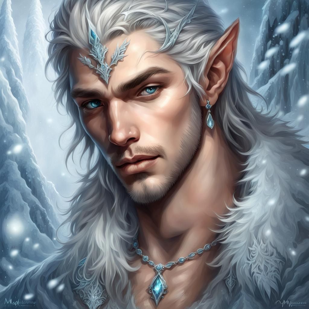 Ice Elf Portrait with Magic and Ice Jewelry