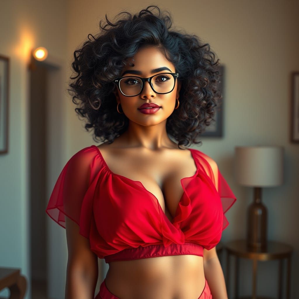 Radiant Indian Woman in Red Crop Top