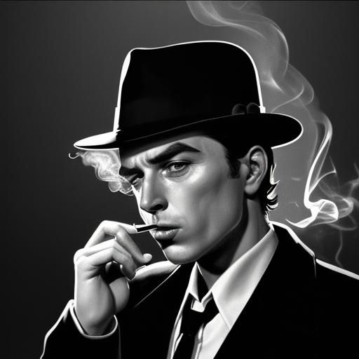Detective Smoking: Film Noir Night Scene