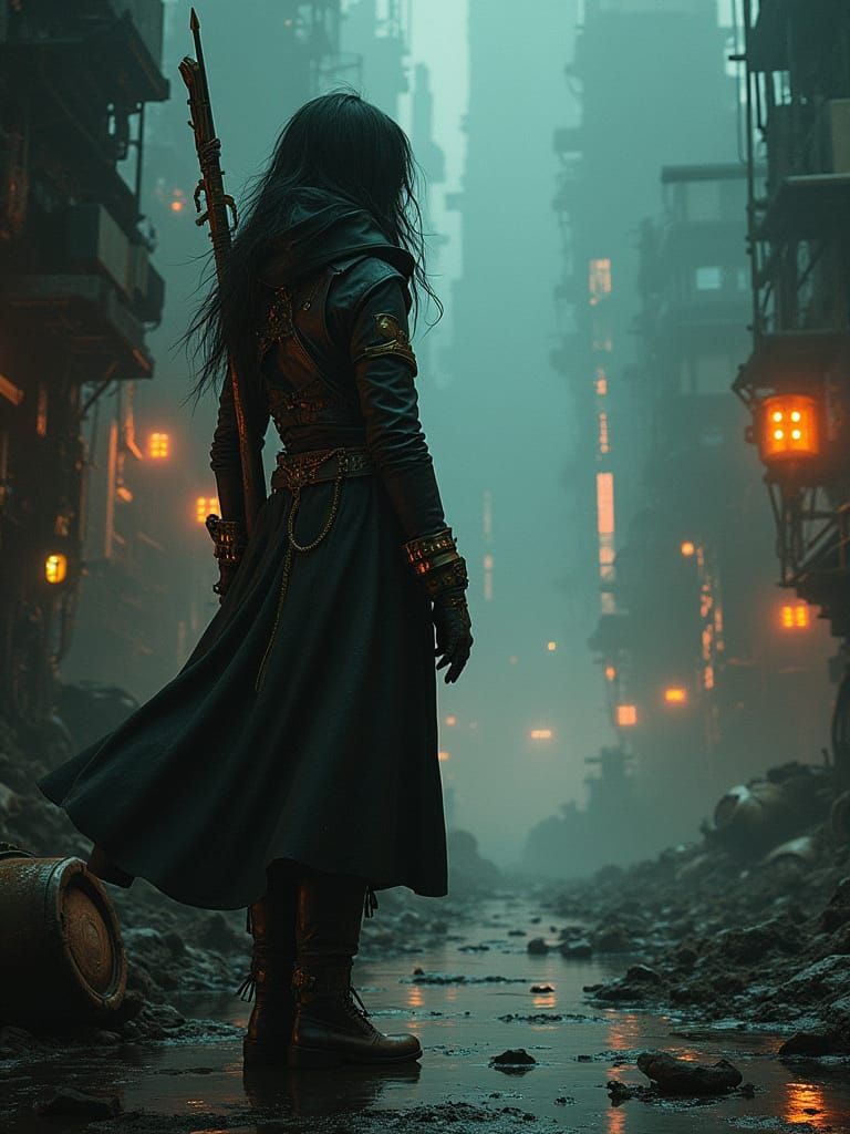 Cyberpunk Dancer in a Gritty Steampunk Metropolis