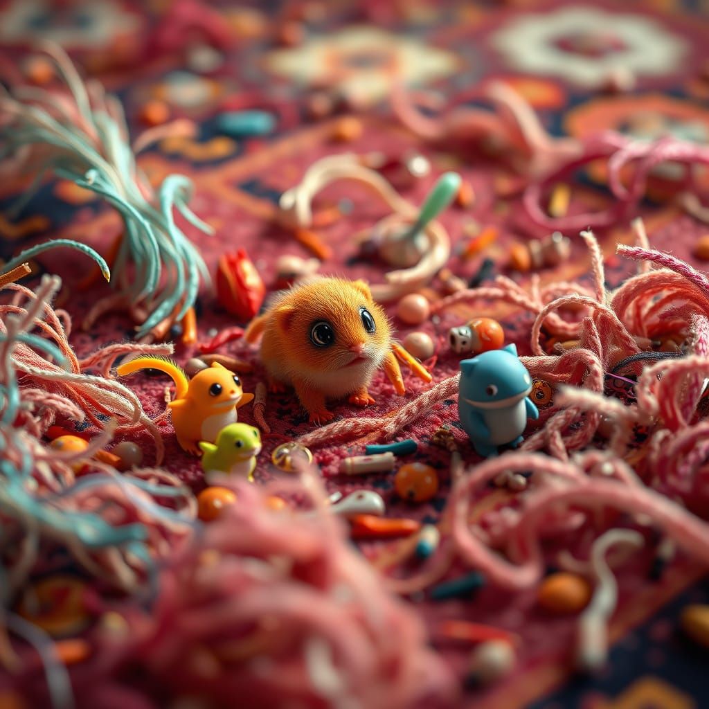 Humorous Creatures in a Vibrant Oriental Carpet