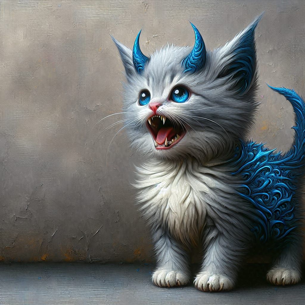 Fantasy Kitten Oil Painting in Romanticism Style