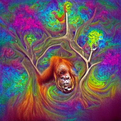 Orangutan in a Psychedelic Tree: Colorful Art