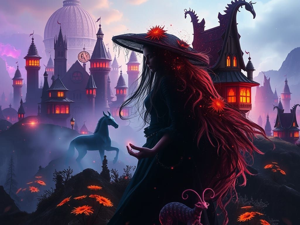 Mystical Sorceress in Dreamlike Double Exposure