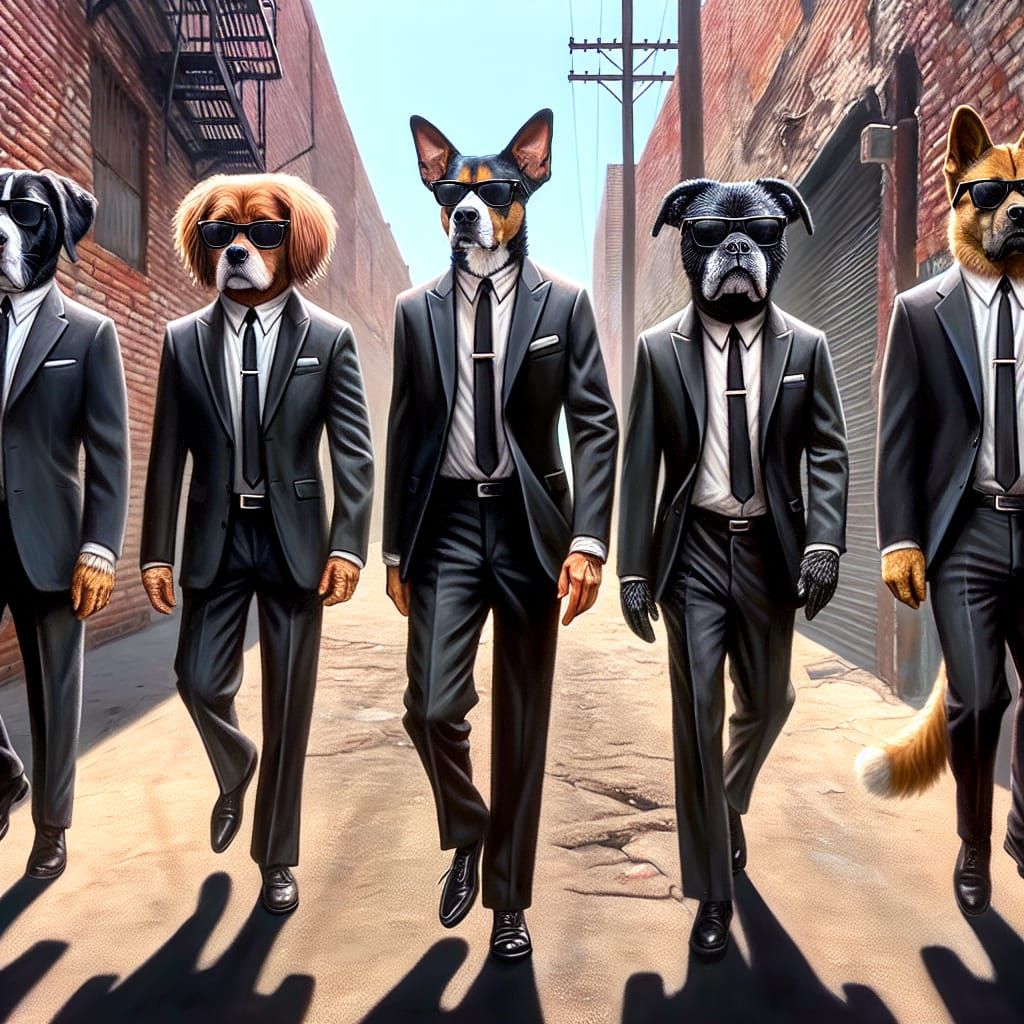 Gangster Dogs Strutting in Sunlight: A 19th Century Oil Pain...