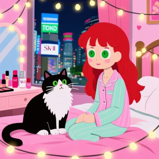 Japanese Woman with Cat in Tokyo, Paper Cutout