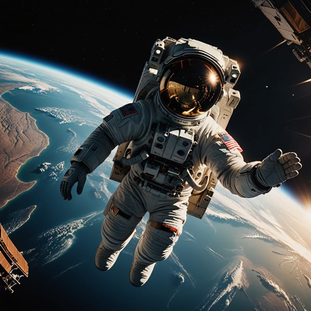 Astronaut Reaching Out Above Earth at Sunrise