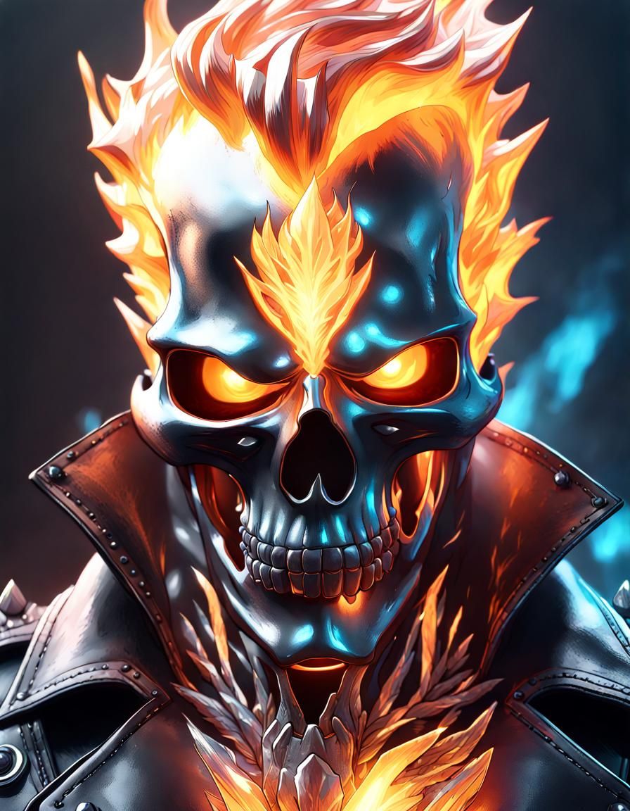 Crystalline Ghost Rider Portrait in Art Nouveau Style