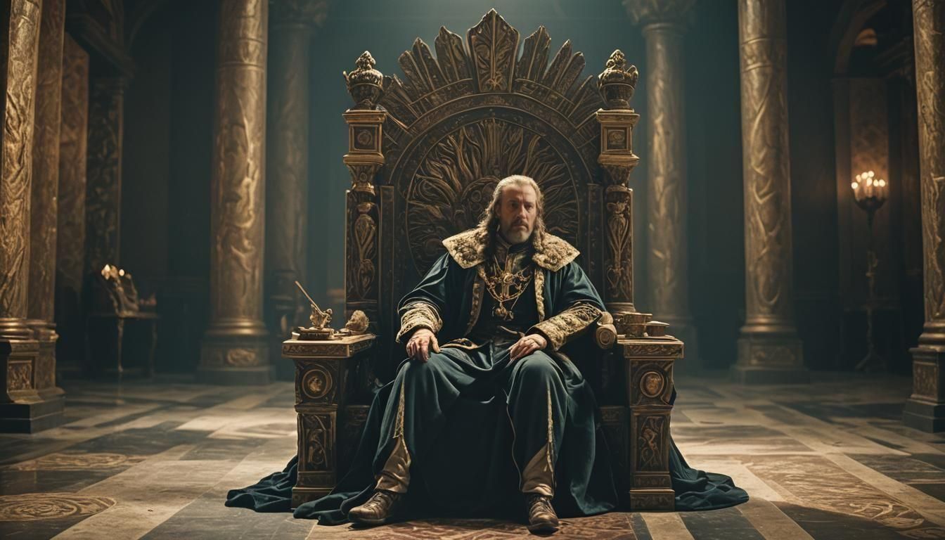Disappointed Renaissance Man in Palace Throne Room