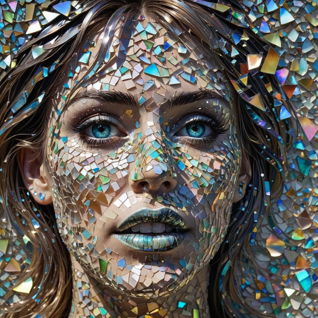 ((((Spectrolite))) My Shattered Psyche as depicted by Silhouette Of My Face being shattered into opalescent pearlescent ...