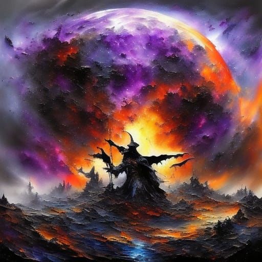 Gothic Cityscape at Night in Textured Impasto Style