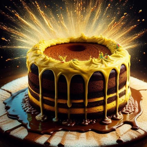 Chocolate Cake with Icing in Oil Painting Style