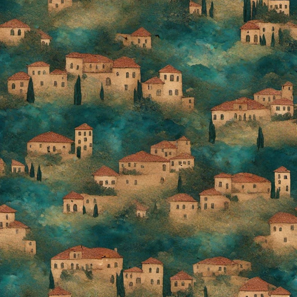 Tuscan Dreamscape: Surrealist Painting in Naive Pop Art
