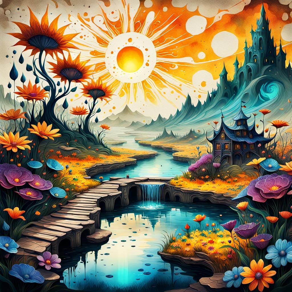 Surreal Ink Art Fantasy Landscape in 8K