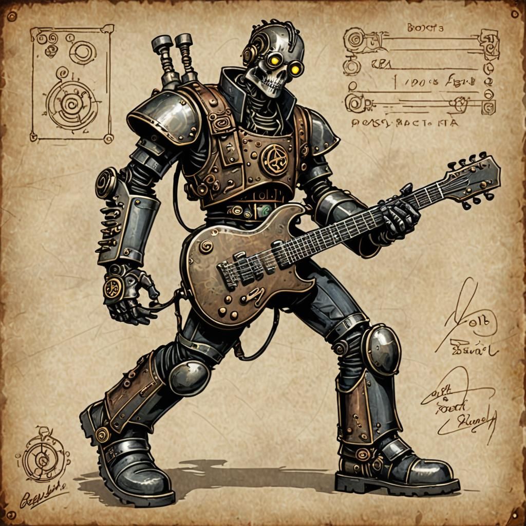 Steampunk Engine with Guitars and Boots