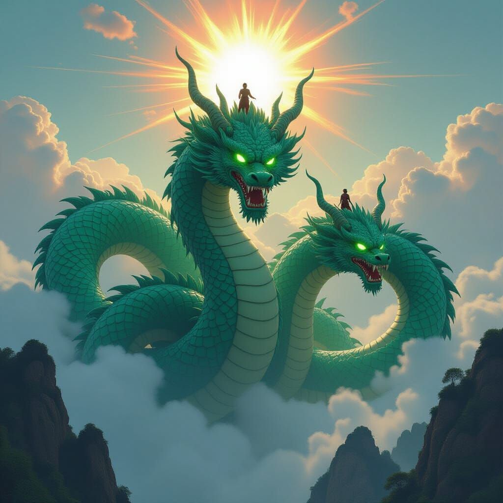 Colossal Two-Headed Dragon Kaiju Ascends to Space