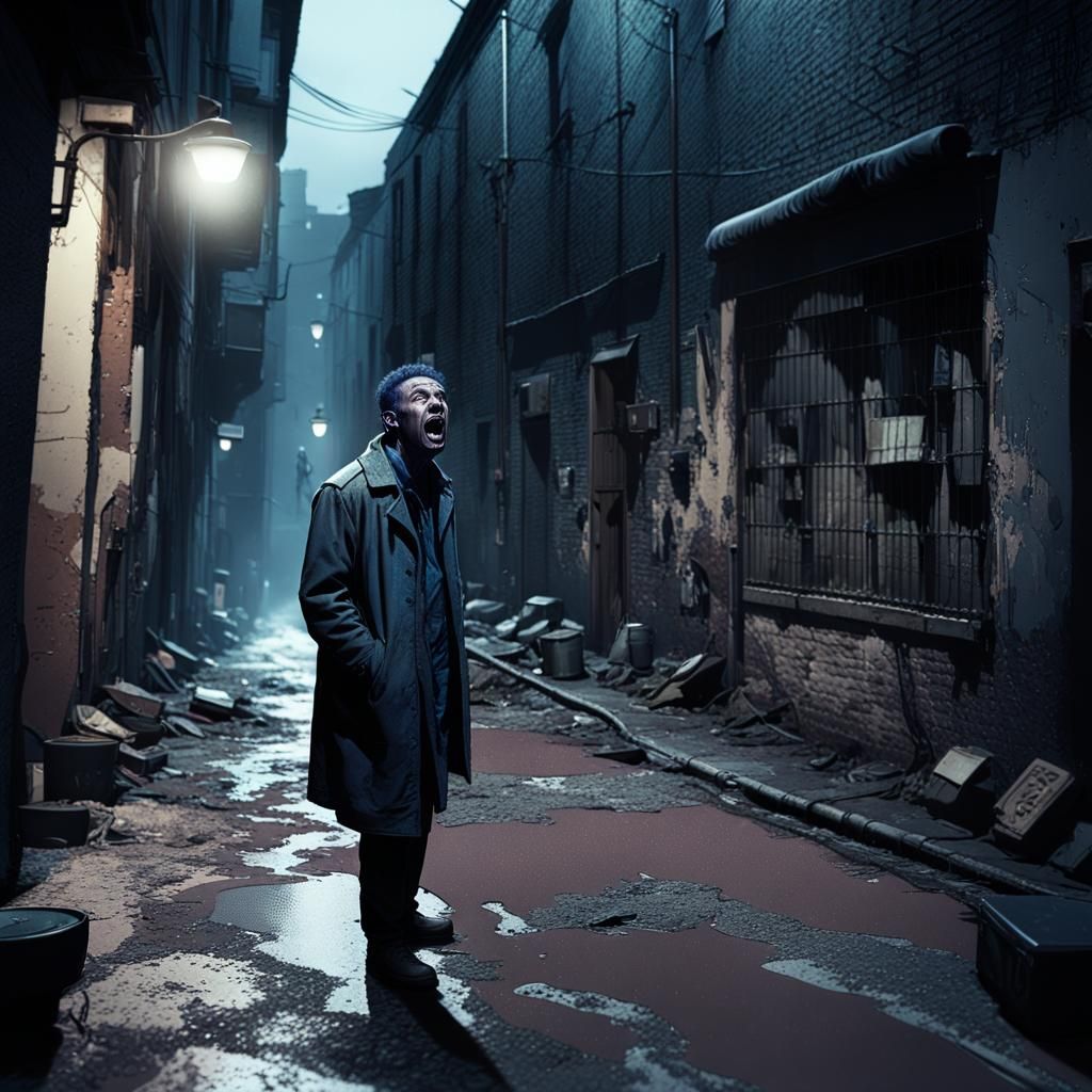 Gritty Alleyway Singer in Cinematic Style