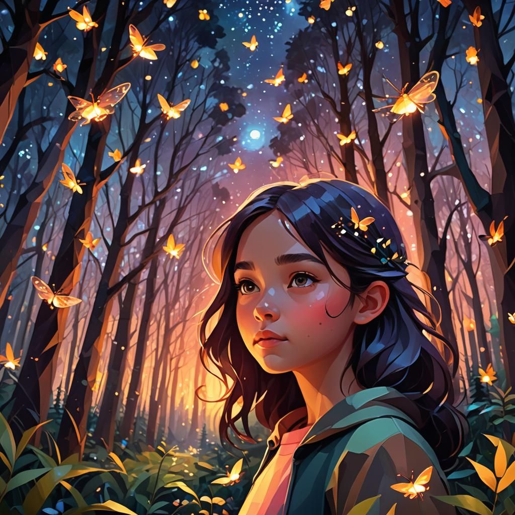 Enchanted Forest Girl in Low Poly Art Style