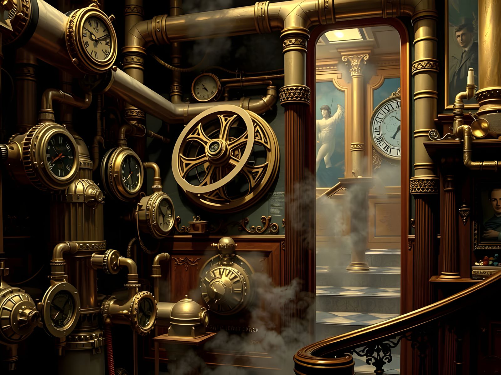 Steampunk Art Gallery with Gearwork Machinery