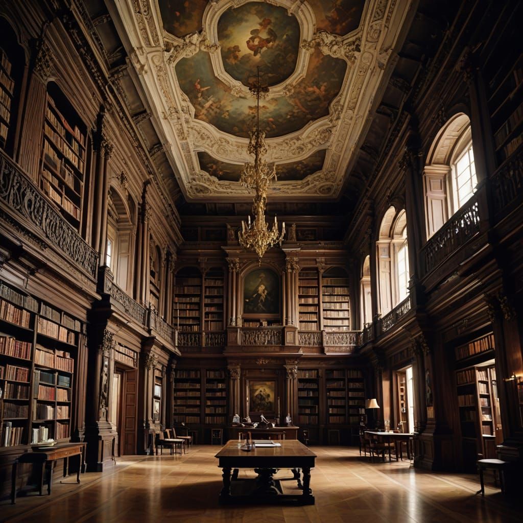 Grand 18th-Century Library in Elegant Rococo Style