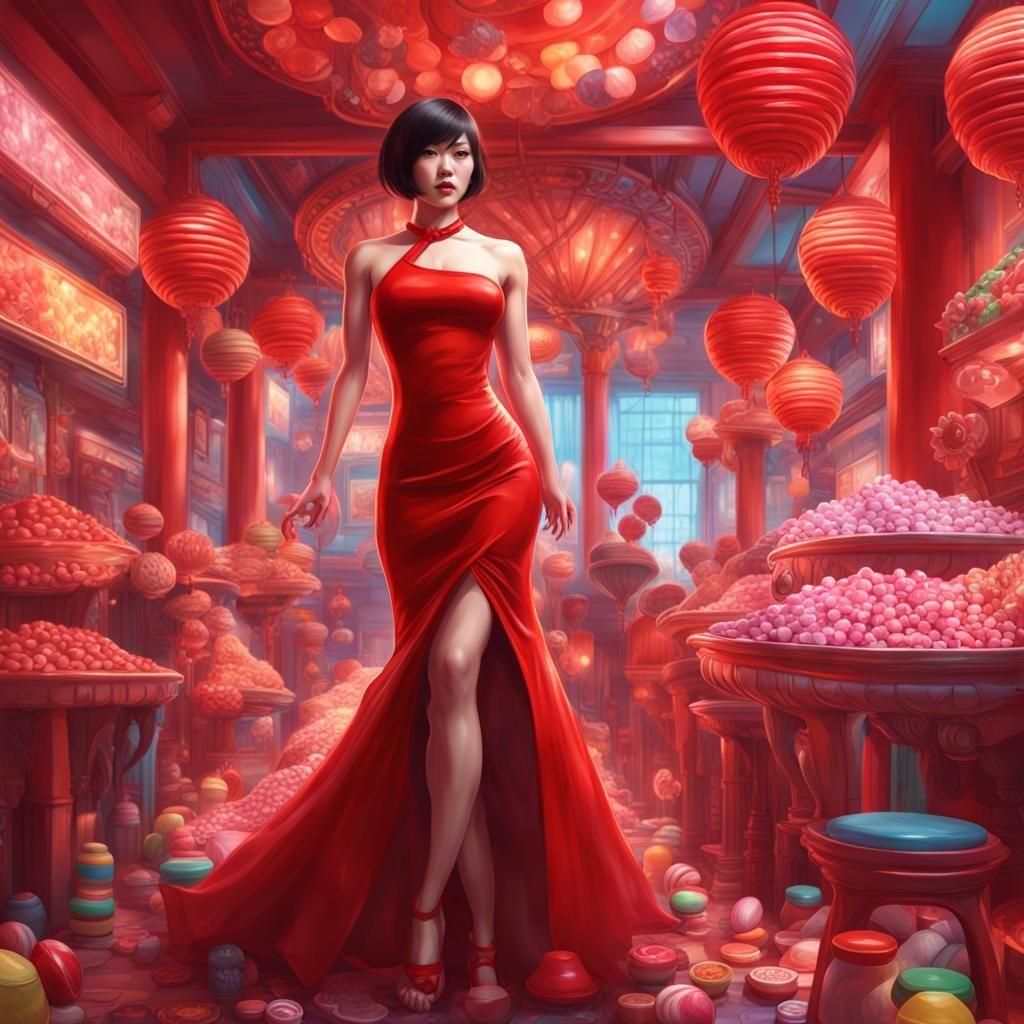 Ada Wong in Red Dress: Candy Art Illustration
