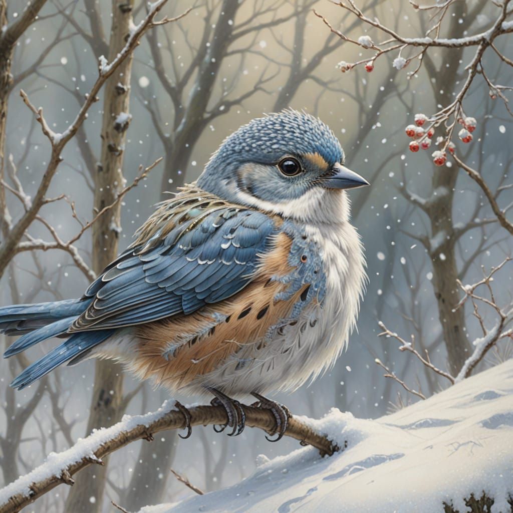 Whimsical Winter Bird in Classic Style