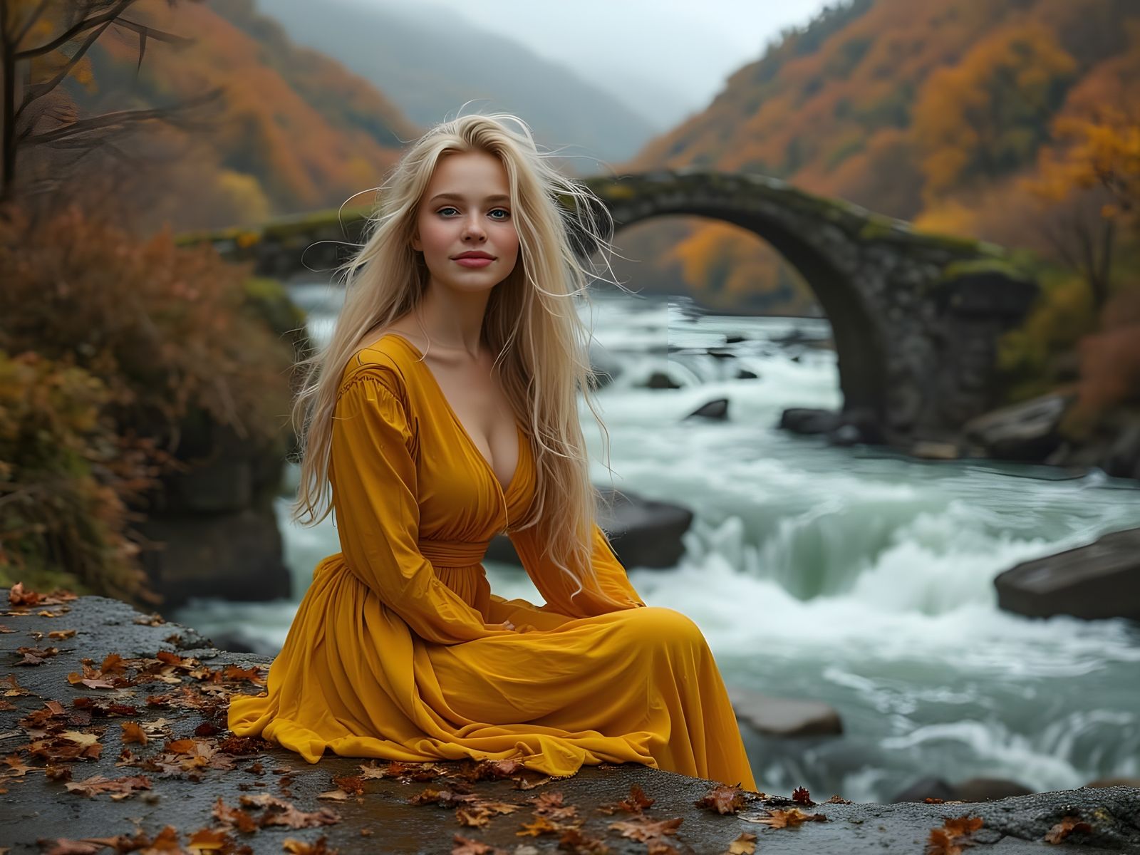 Norse Goddess on Autumn Bridge