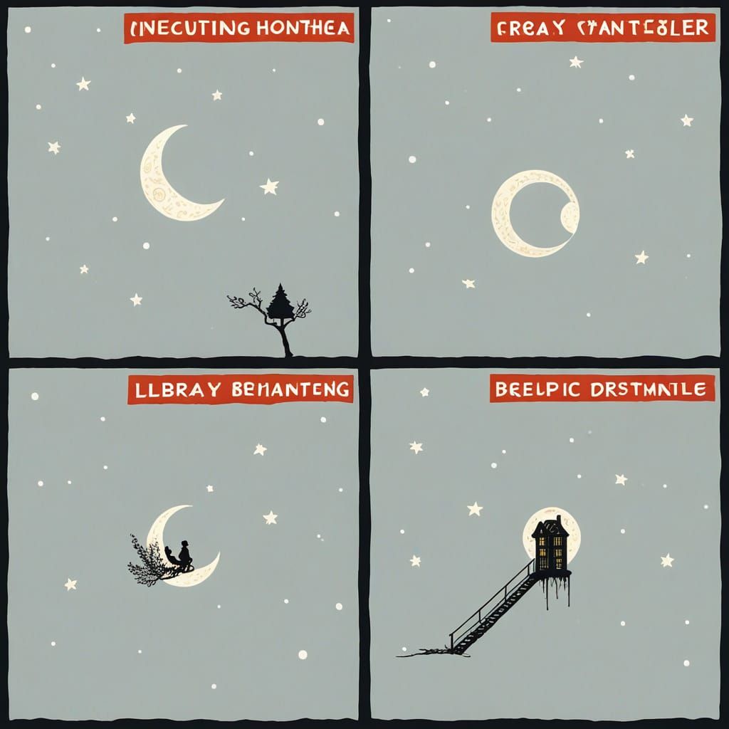 A Surreal Library Scene on the Glittering Moon