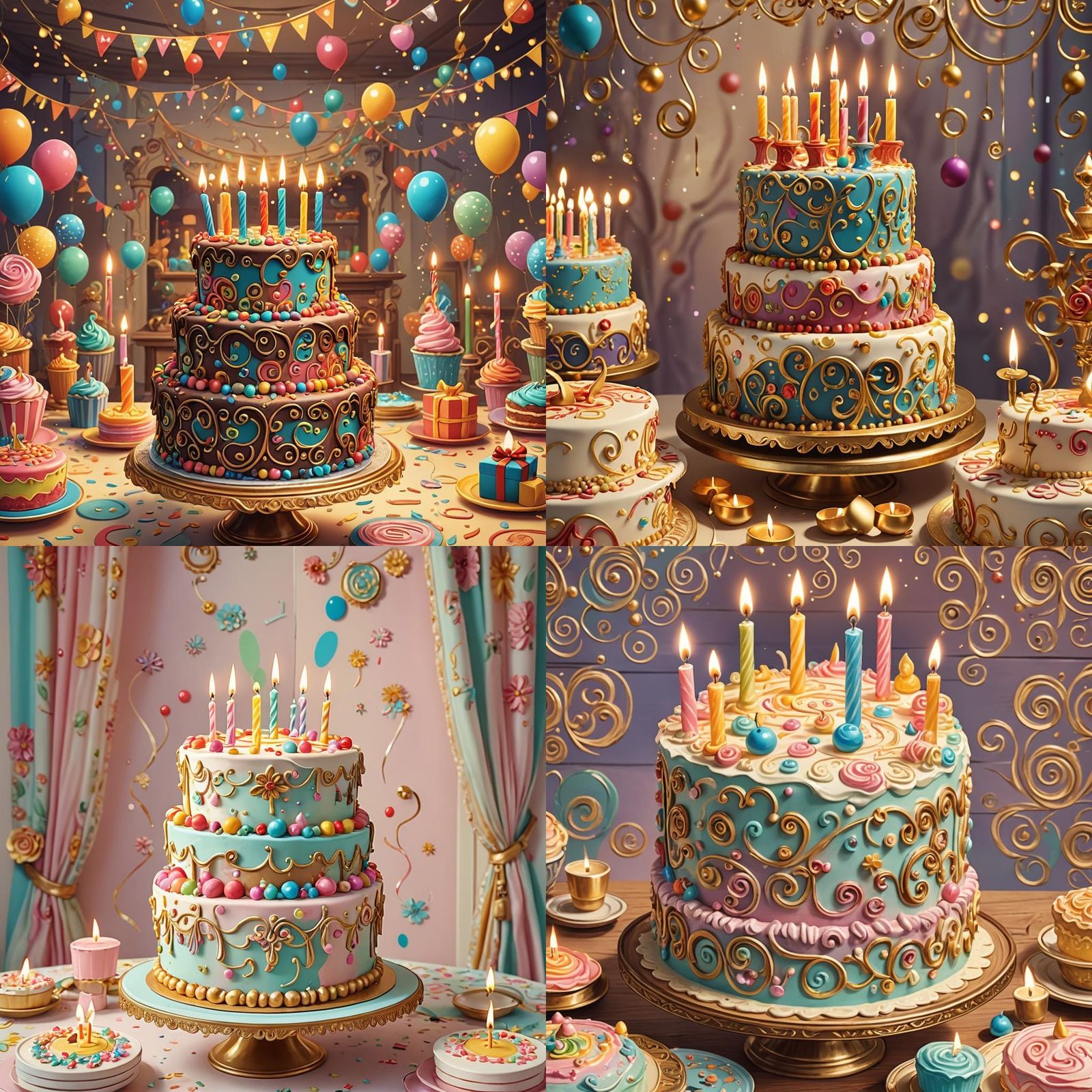 Vintage Cartoon Ornate Birthday Cake with Candles