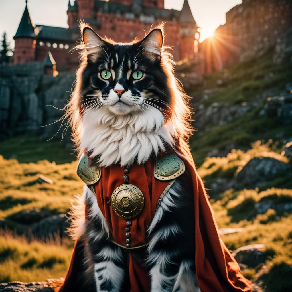 Norwegian Forest Cat in Medieval Armor