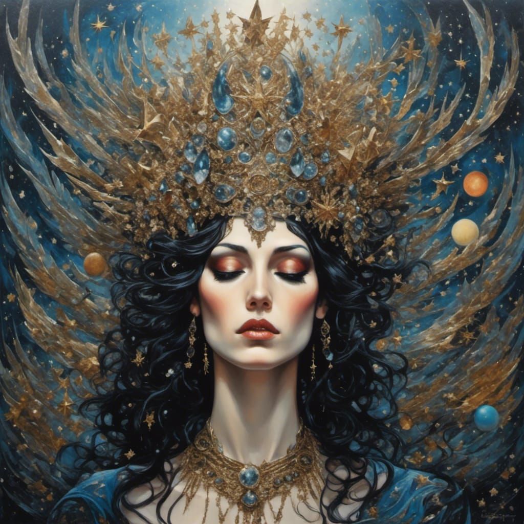 Celestial Figure with Starry Crown in Fantasy Art