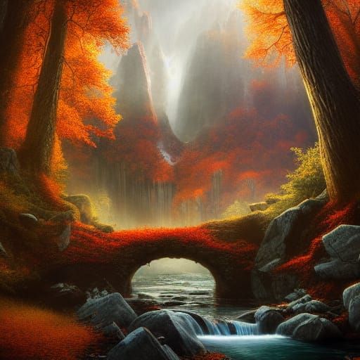 Majestic Ancient Fantasy Forest in Autumn, Digital Art