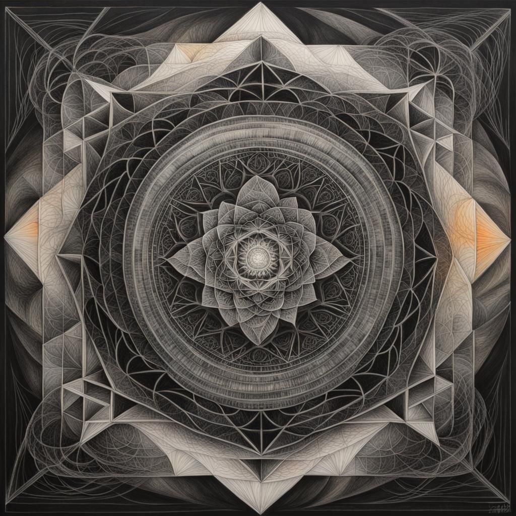 Meditative Sacred Geometry in Hyperdetailed Charcoal
