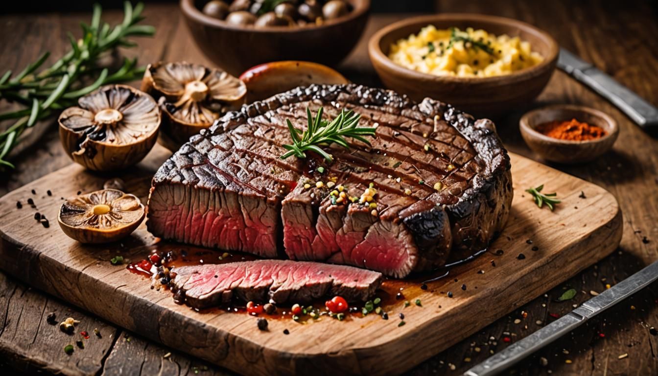 Rare Dry-Aged Steak with Rosemary and Mushrooms