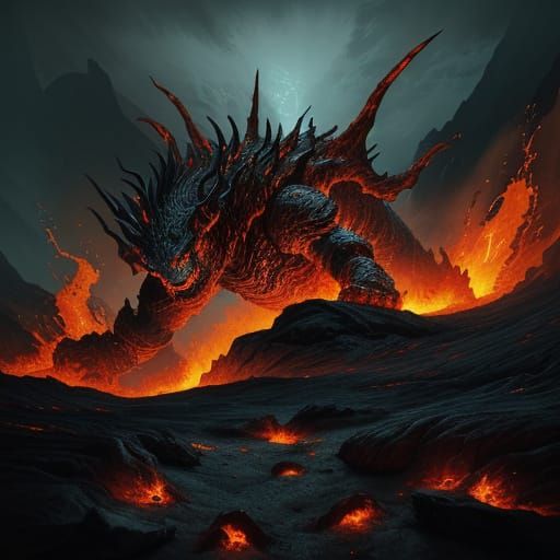 Dark Fantasy Beast in Volcanic Armor