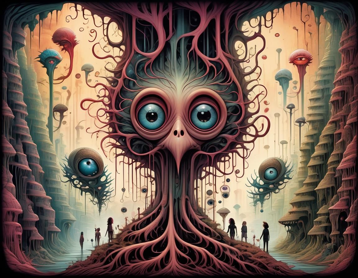 Surreal Androgynes in Fantasy Cave, Fractal Expressionism