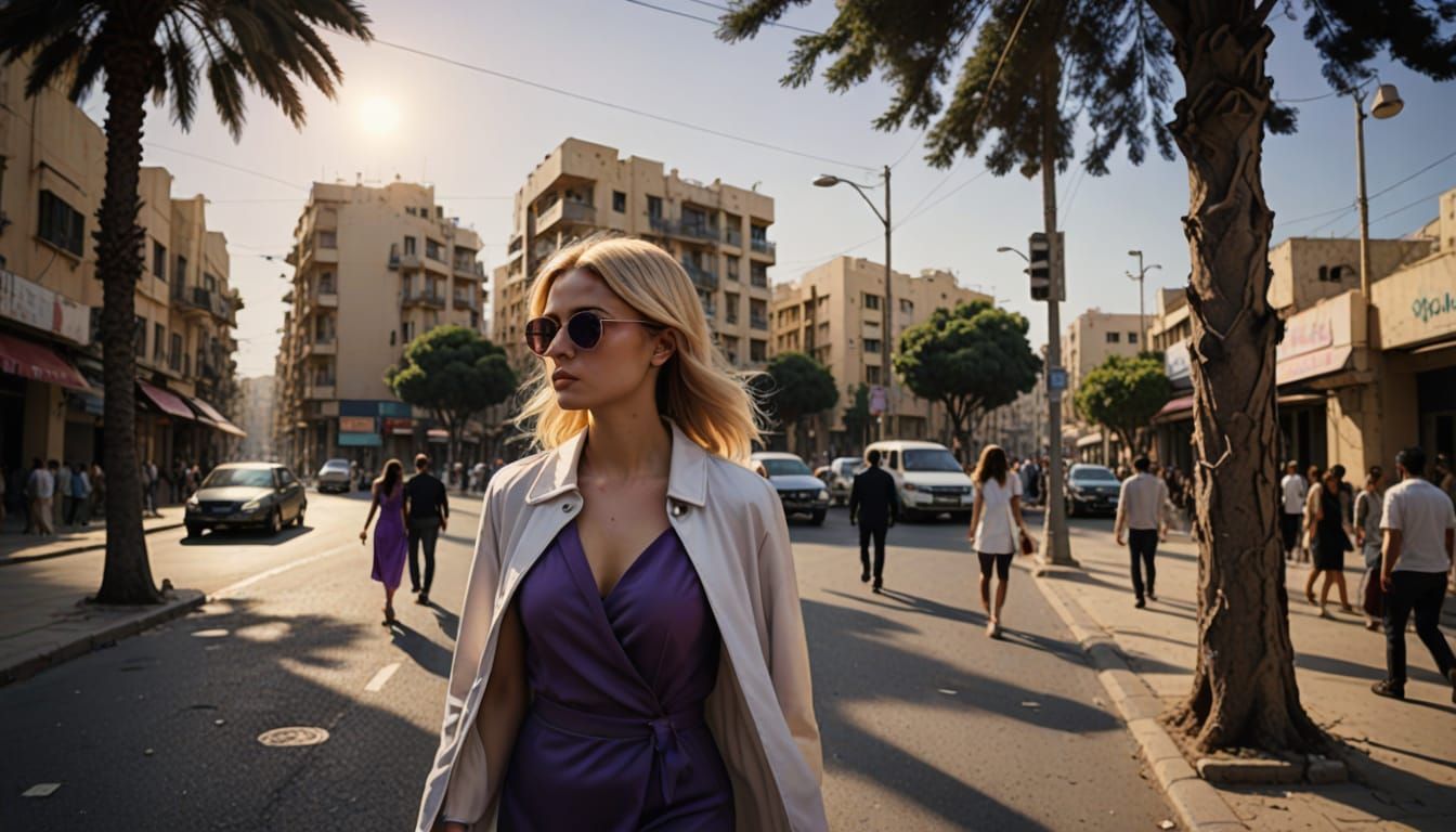 Young Girl in Beirut Street Concept Art with Cinematic Light...