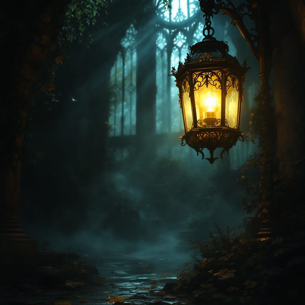 Antique Gold Lantern Emitting Ethereal Light