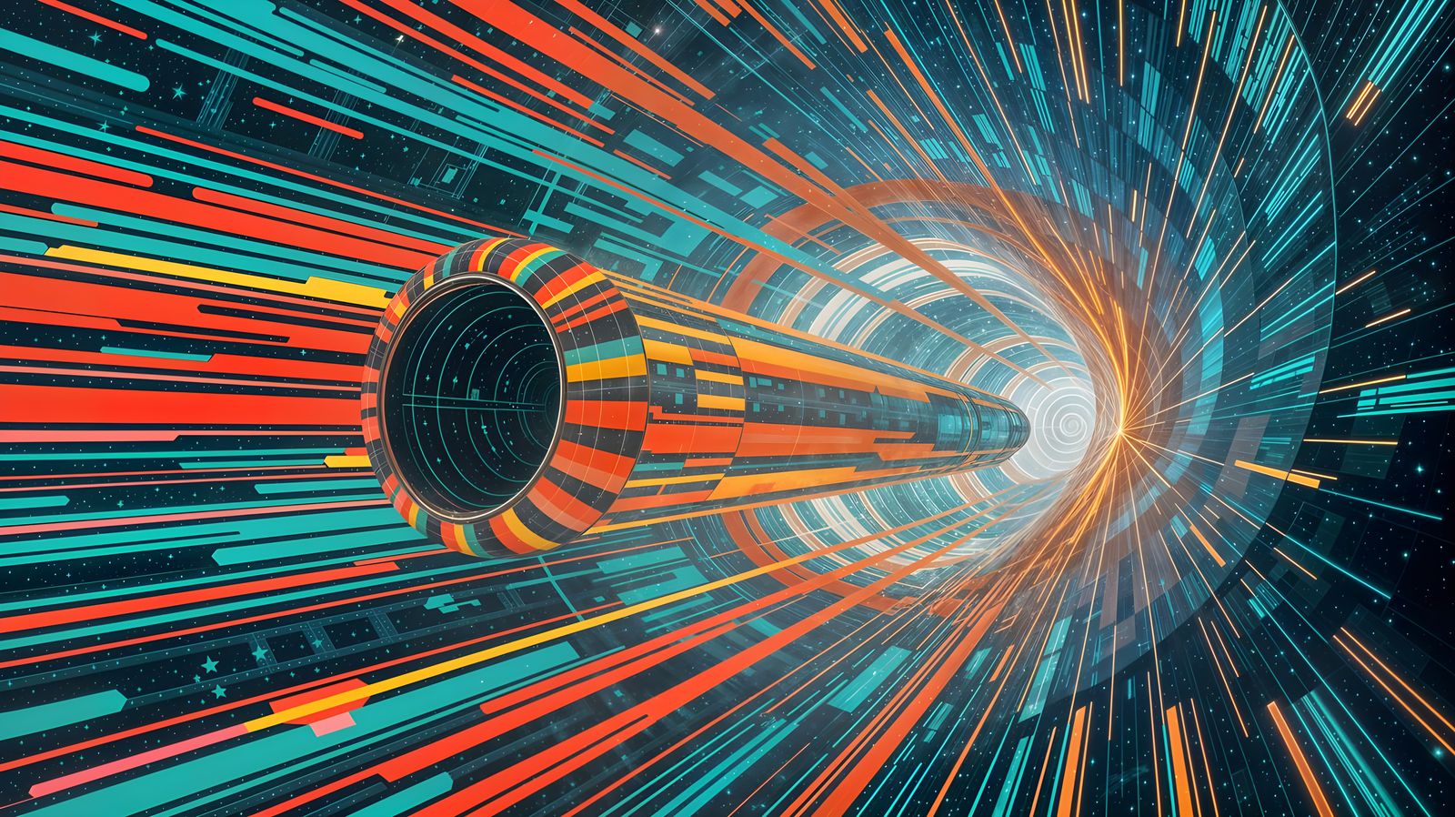 Iridescent Starship Accelerates Through Cosmic Vortex in Abs...